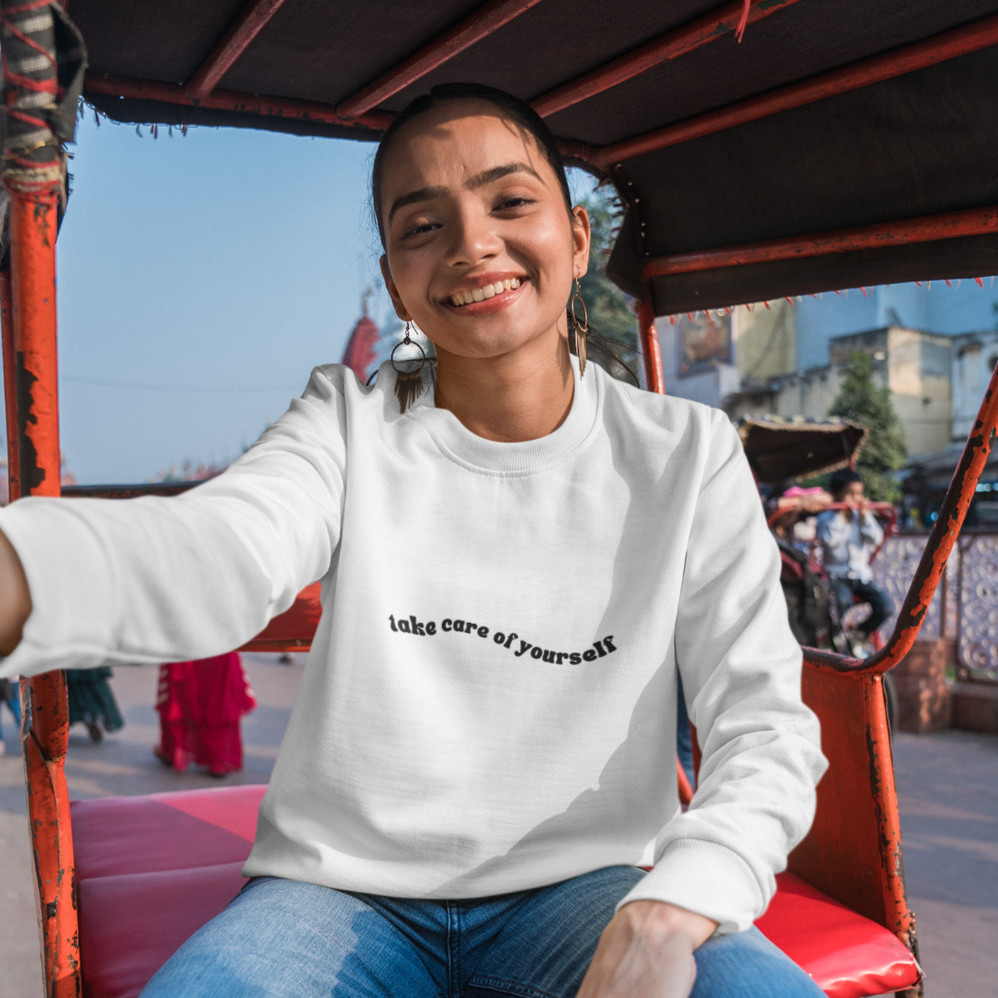 Take Care Of Yourself Unisex Organic Raglan Sweatshirt